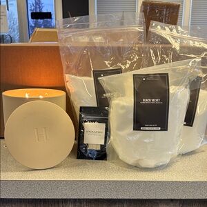 Hotel Collection Ceramic Vessel in the color Bone with Three Sand wax Bags